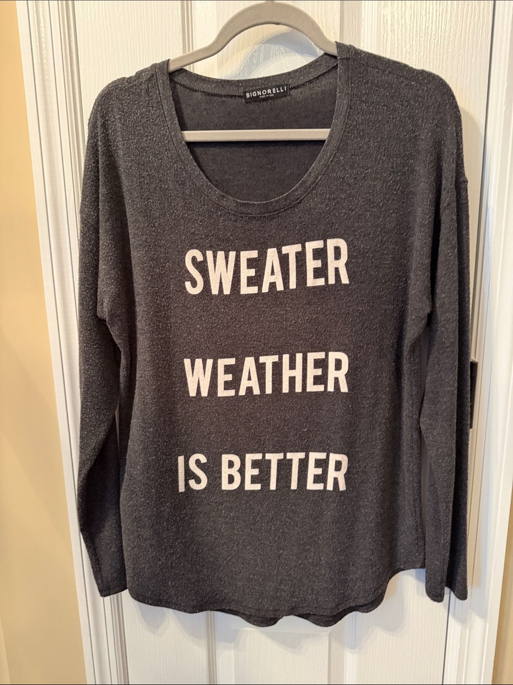 Signorelli Charcoal Crewneck Pullover with White Text
